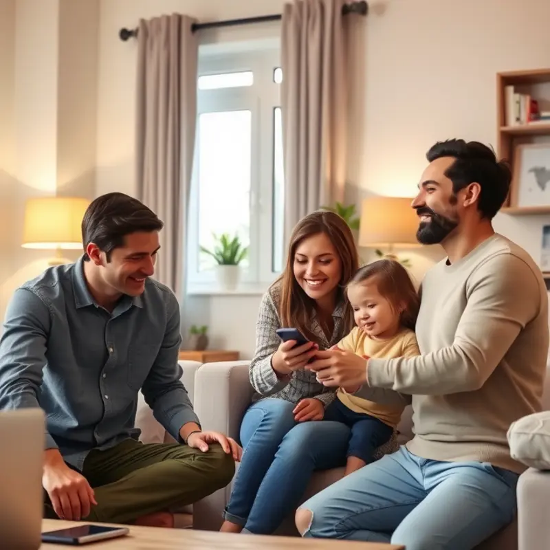 A family enjoys enhanced security with smart devices in their apartment.