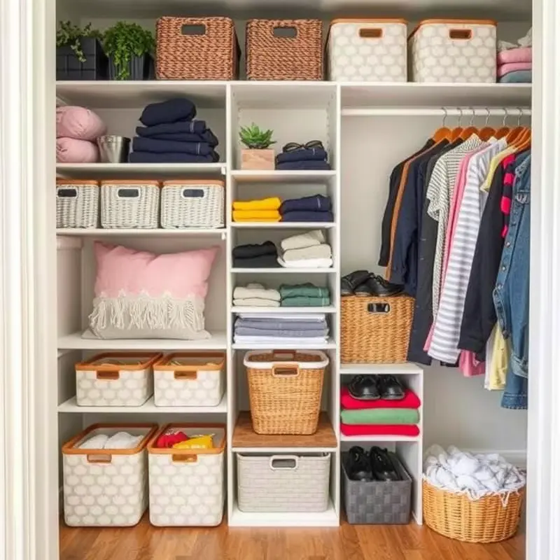 An organized closet showcasing the before and after of decluttering.