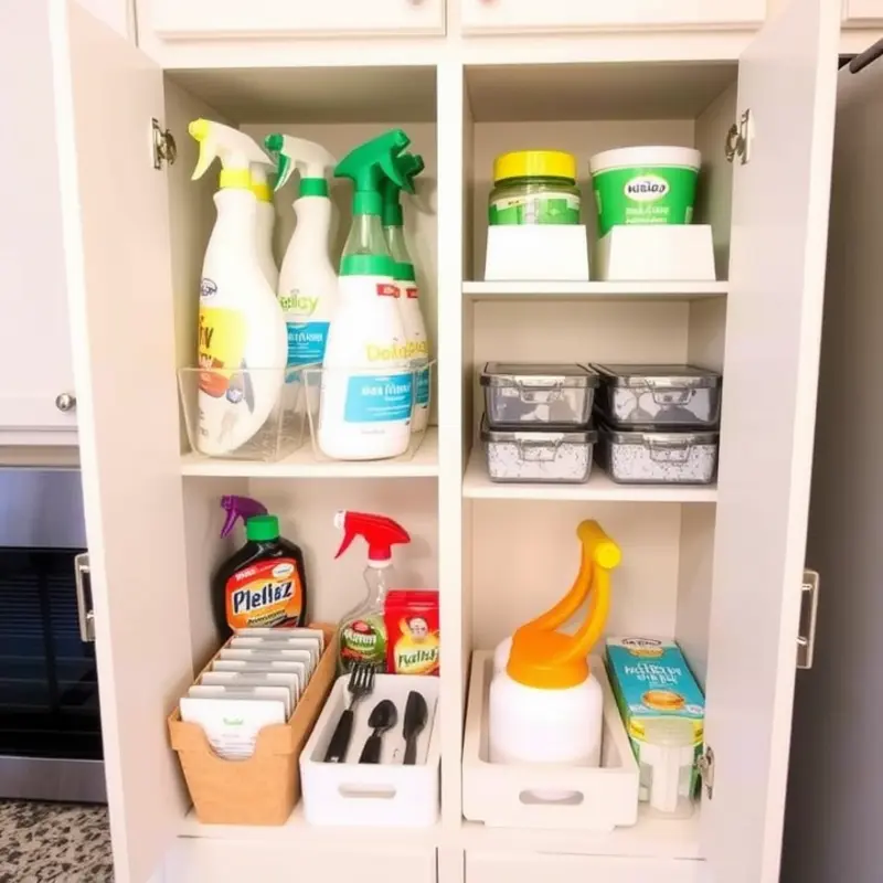 A well-organized kitchen designed with safety in mind, featuring childproof elements.