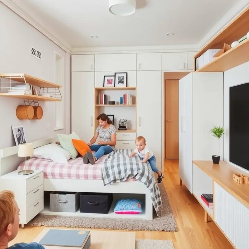 A smiling couple enjoying their decluttering journey in the living room.