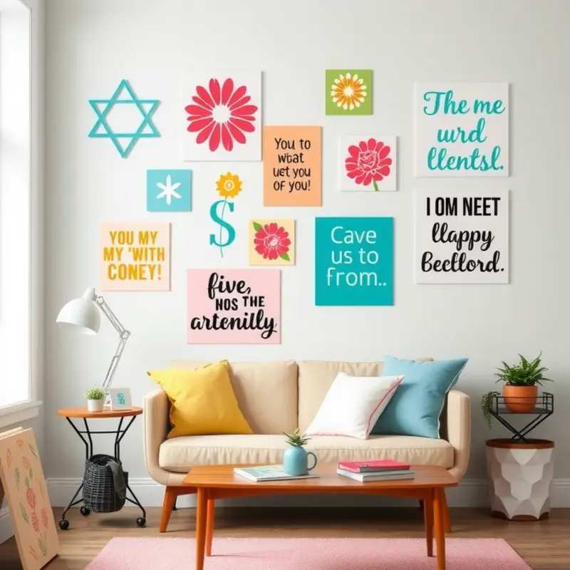 Diverse wall stencil designs for an expressive apartment atmosphere.