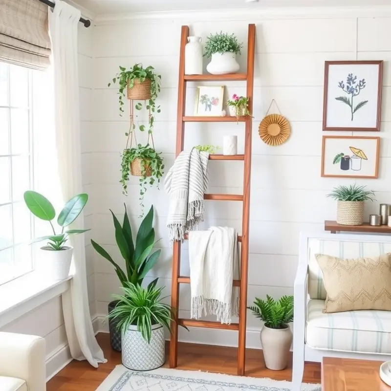 A vibrant workspace showcasing materials for crafting DIY decorative ladders.