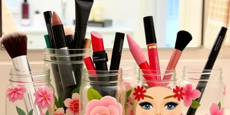 Stylish vanity with creative makeup storage solutions, reflecting a chic rental apartment aesthetic.