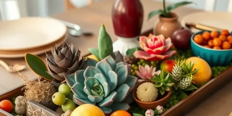 A cozy and stylish apartment tabletop featuring decor items and plants.