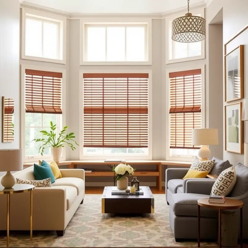 A range of window blinds in an apartment, emphasizing safety and style.