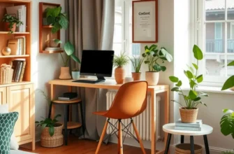 Chic apartment workspace showing various stylish desk chairs and decor.