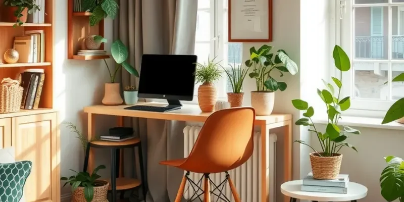 Chic apartment workspace showing various stylish desk chairs and decor.