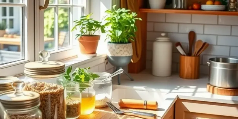A cozy apartment with greenery, bright light, and eco-friendly elements.