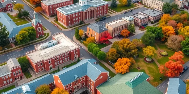 A lively neighborhood street in Syracuse, NY, with diverse groups of people enjoying their day.