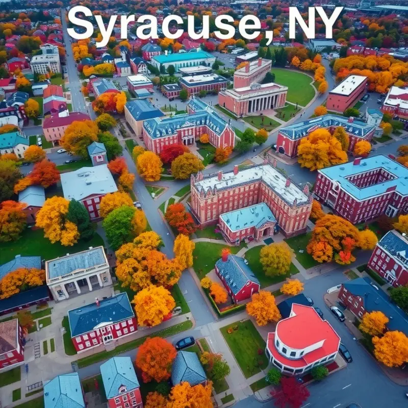 An aerial view of the picturesque neighborhoods in Syracuse during the fall.