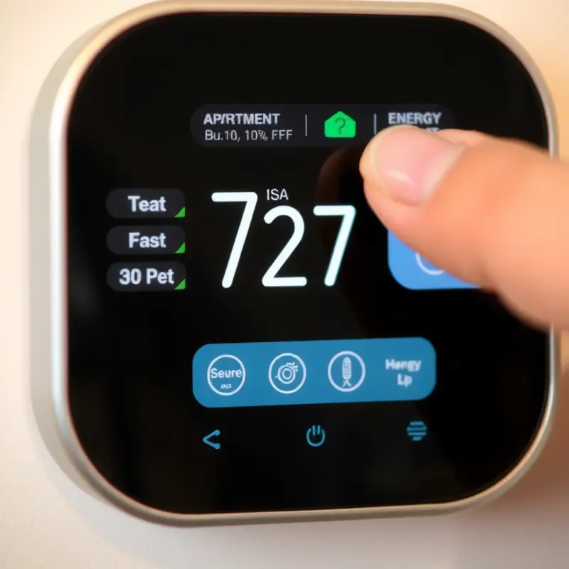A user adjusting a modern apartment thermostat for optimal comfort.
