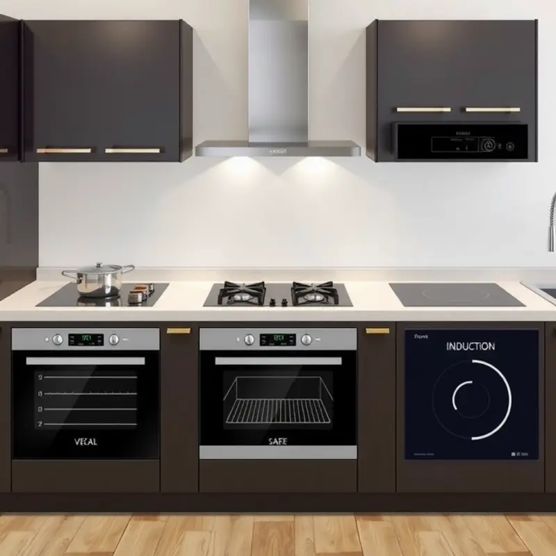 Different types of stoves highlighting important safety features.
