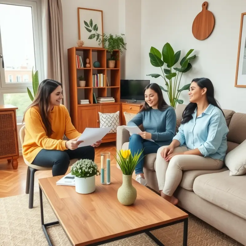 Young professionals reviewing their rental rights amidst a comfortable living space.