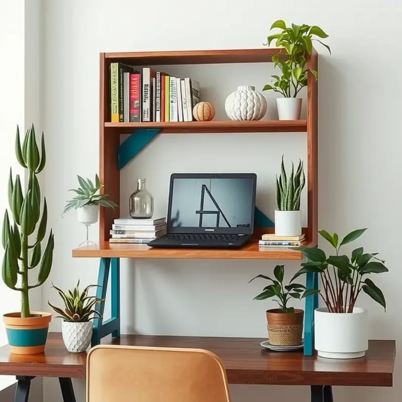 A creative wooden crate laptop stand enhances a home office with rustic charm.