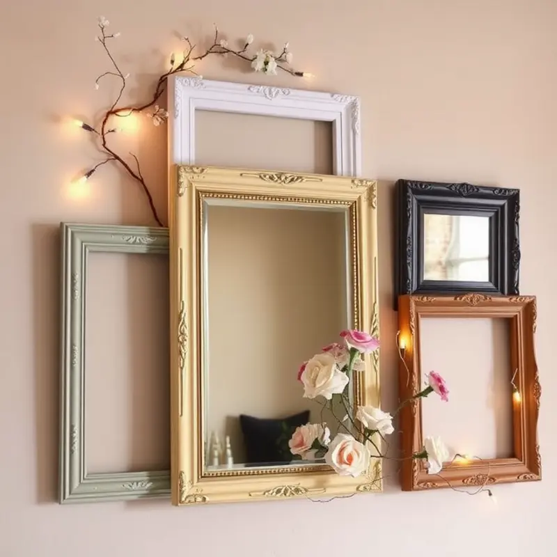 A chic DIY makeup mirror framed with elegant vintage frames, perfect for any rental.