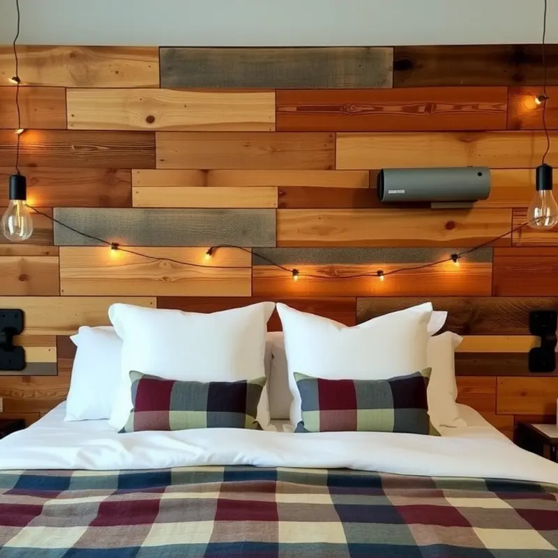 A stylish boho chic fabric headboard adding warmth and personality to a rental bedroom.