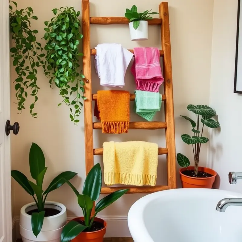 Create a charming towel rack using an upcycled wooden ladder.