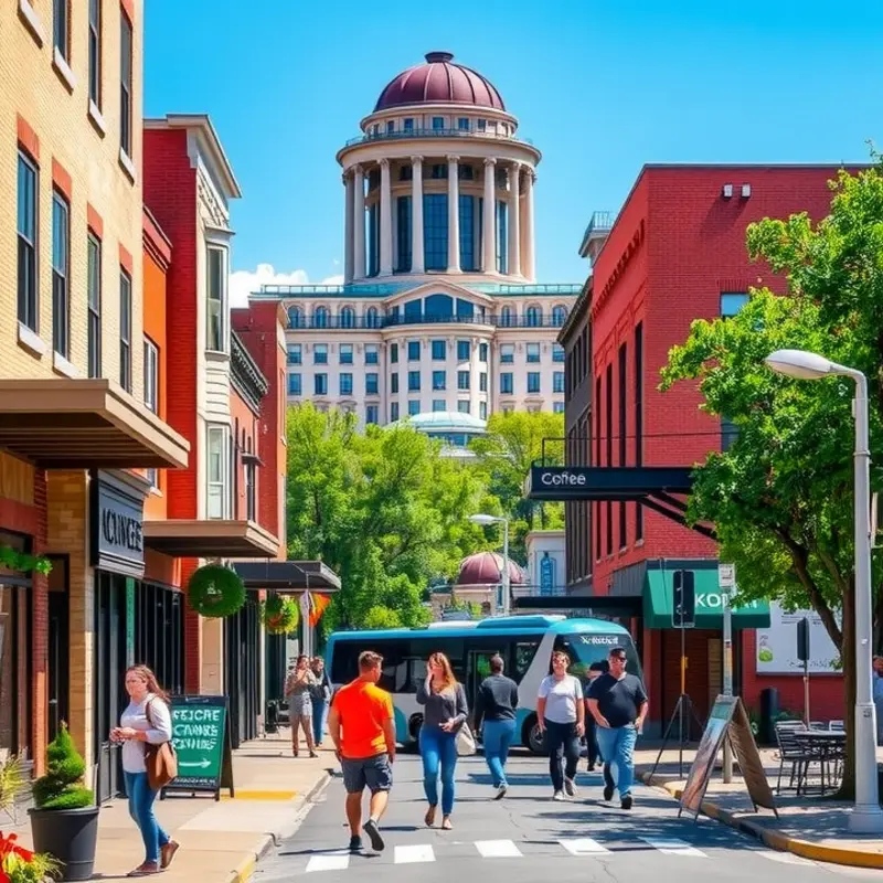 A lively urban street highlighting essential amenities for young renters.