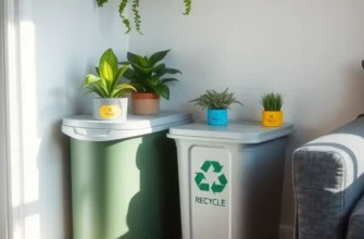 A vibrant collage illustrating various recycling ideas in different apartments.