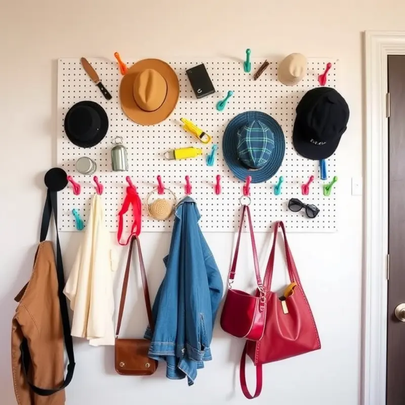 A stylish wooden ladder coat rack in a vibrant apartment.