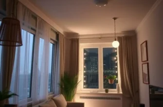 A cozy apartment room with soft, warm lighting creating an inviting atmosphere.