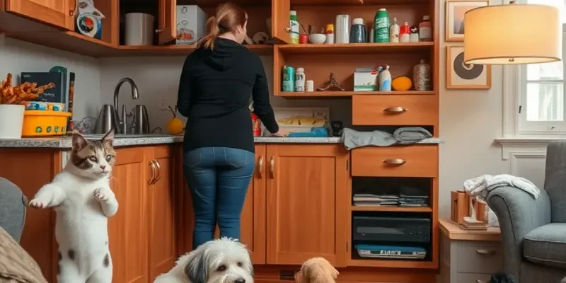 A welcoming apartment where a family is playing with their pets in a cozy, safe living room.