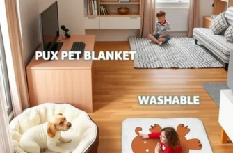 A warm living room in an apartment with different pet bedding options and children.