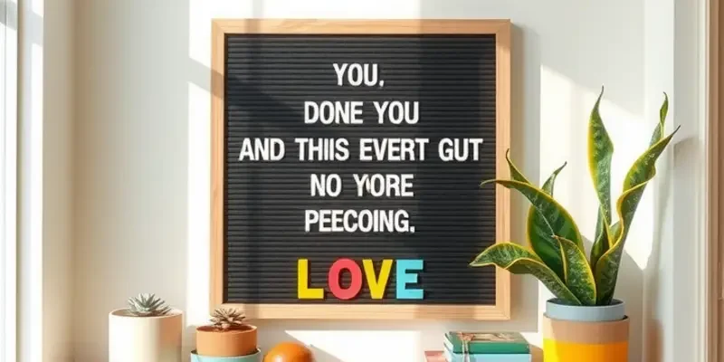 A living room decorated with multiple DIY letter boards exhibiting creative quotes and designs.
