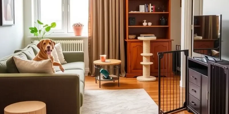A bright and inviting apartment with pets, showcasing safety, comfort, and a joyful atmosphere.