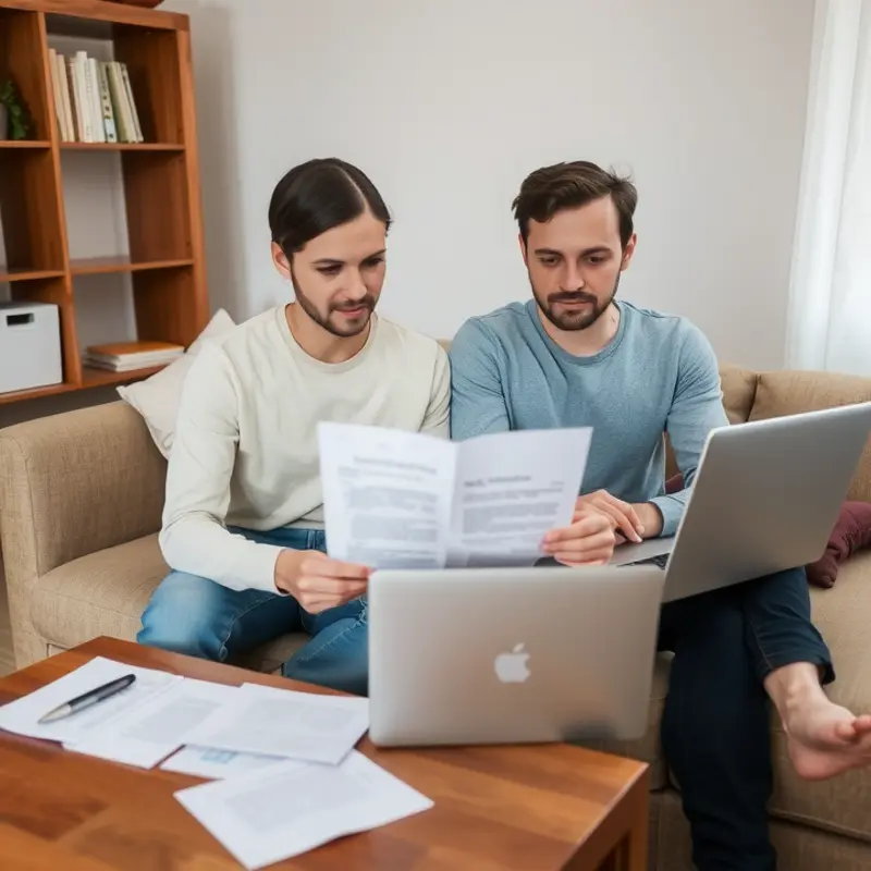 A young couple navigating their lease agreement together.