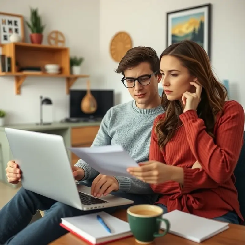 A couple examines rental listings, keenly aware of potential scams.