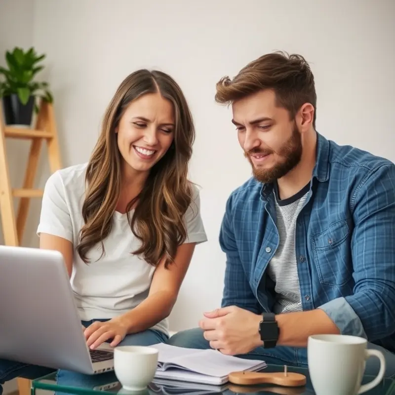 Young couple researching their rights after fire damage.