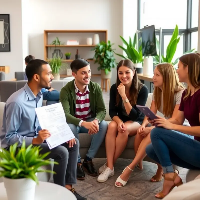 Young professionals discussing the advantages of lease deposit waivers.