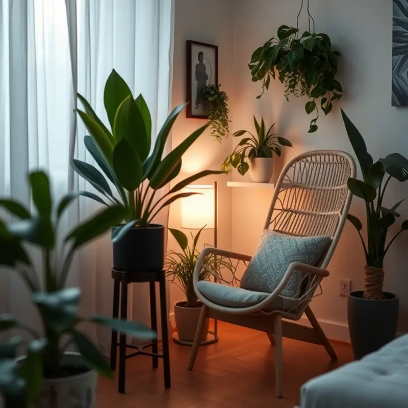 A cozy zen zone in an apartment with soothing decor.