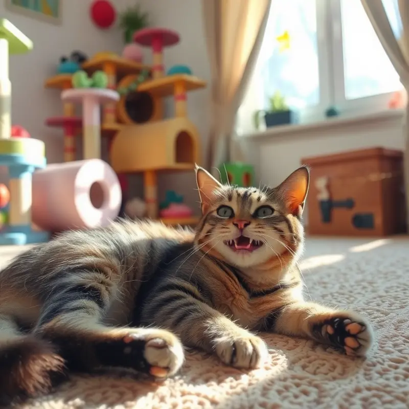 A child plays safely with a pet in a warm, inviting apartment.