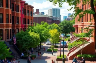 A scenic sunset view of Boston's South End featuring warm light on brick buildings.