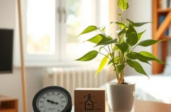 A bright apartment with plants and devices for humidity control, promoting a healthy living environment.