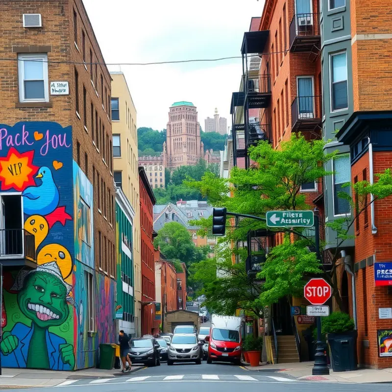 A colorful street scene in a Bronx neighborhood, highlighting its art and community.