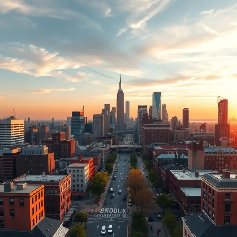 A vibrant aerial view of diverse neighborhoods in Brooklyn.