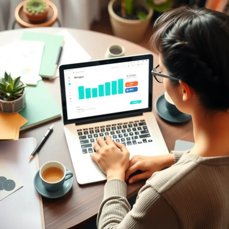 A young professional uses a budgeting app to plan finances effectively.