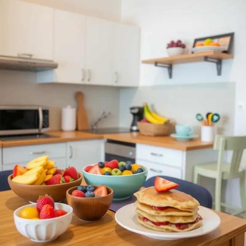 A vibrant kitchen ready for a delightful breakfast spread.