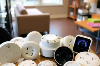 A carbon monoxide detector mounted on the wall of a cozy apartment.