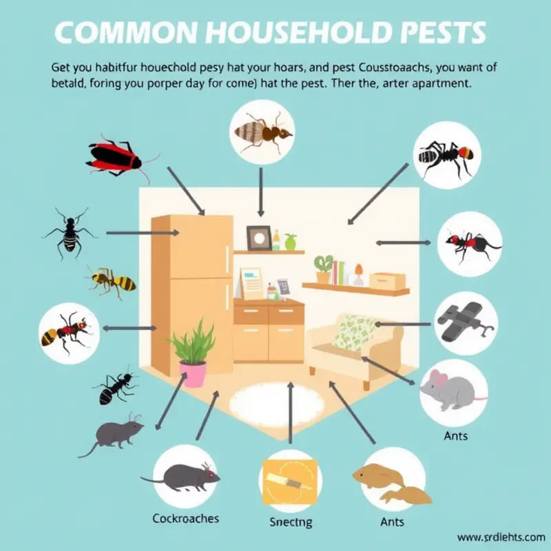 Common pests found in rental apartments and their typical habitats.