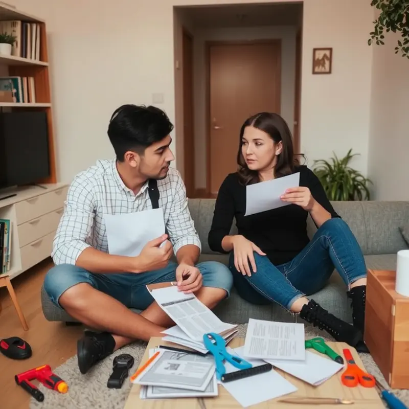 A young couple navigating their repair rights and responsibilities in their apartment.