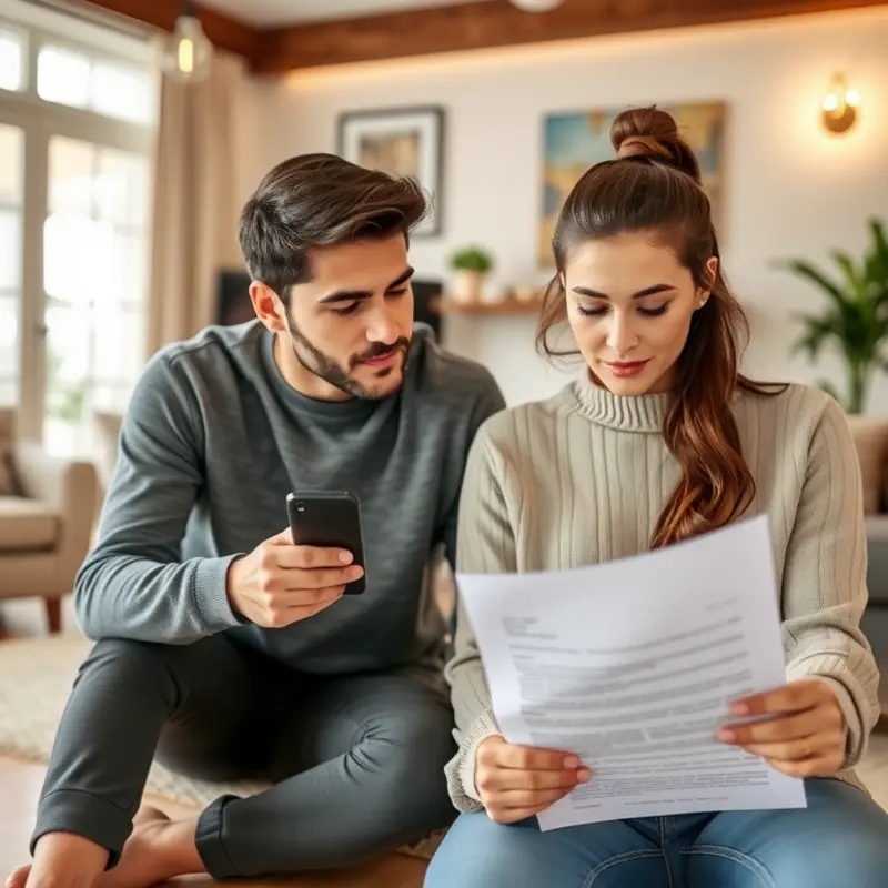 A couple understanding their rights by reviewing their rental lease.