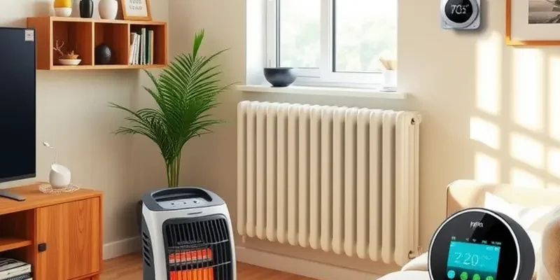 A cozy apartment interior featuring a well-placed heater and comfortable decor, evoking warmth during winter.