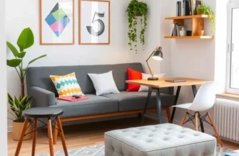 Couple enjoying their cozy apartment with multifunctional furniture and stylish decor.