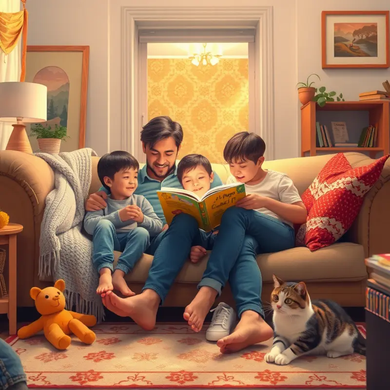 A family enjoying a bright morning in their apartment, fostering connection through shared rituals.