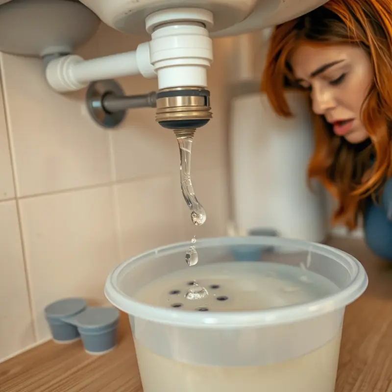 Common water issues in rentals: A dripping pipe underneath the sink.