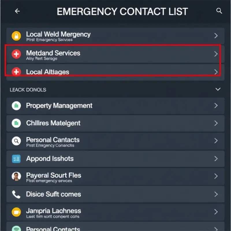 An organized emergency contact list for renters.